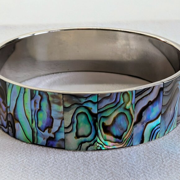 Abalone Shell Inlay Bangle Bracelet - Picture 5 of 8